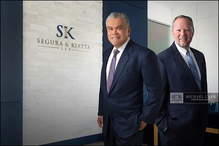 Personal Branding Photographer Environmental portrait of two business professionals at their Houston office created by Houston Headshot Photographers.